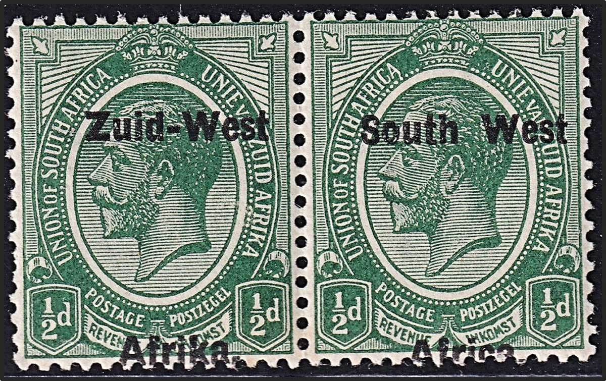 1923 SWA ½d UMM(**) Pair CC.1 Variety - Overprint Shifted Down, Right Overprint Lower - Scarce