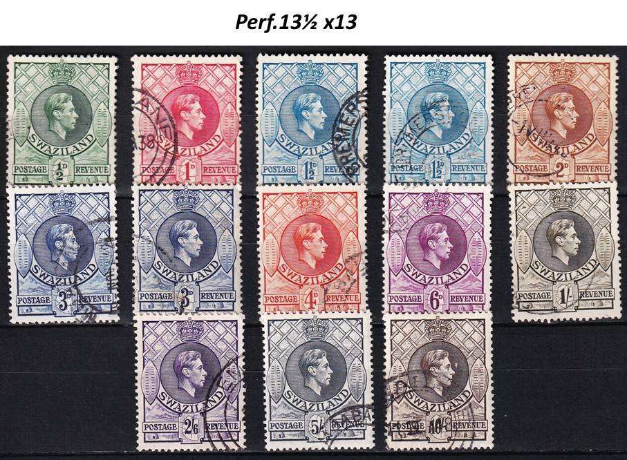 1938 Swaziland KGVI VFU Set with All Listed Perf/Shade-Varieties  @ CV  R6,665