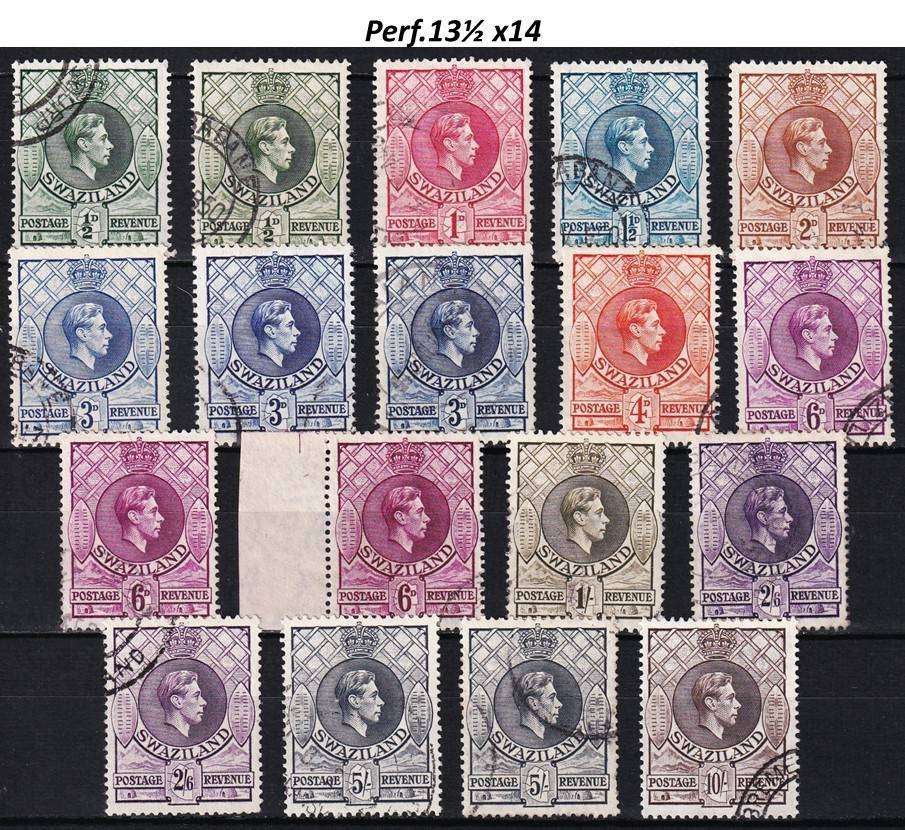 1938 Swaziland KGVI VFU Set with All Listed Perf/Shade-Varieties  @ CV  R6,665