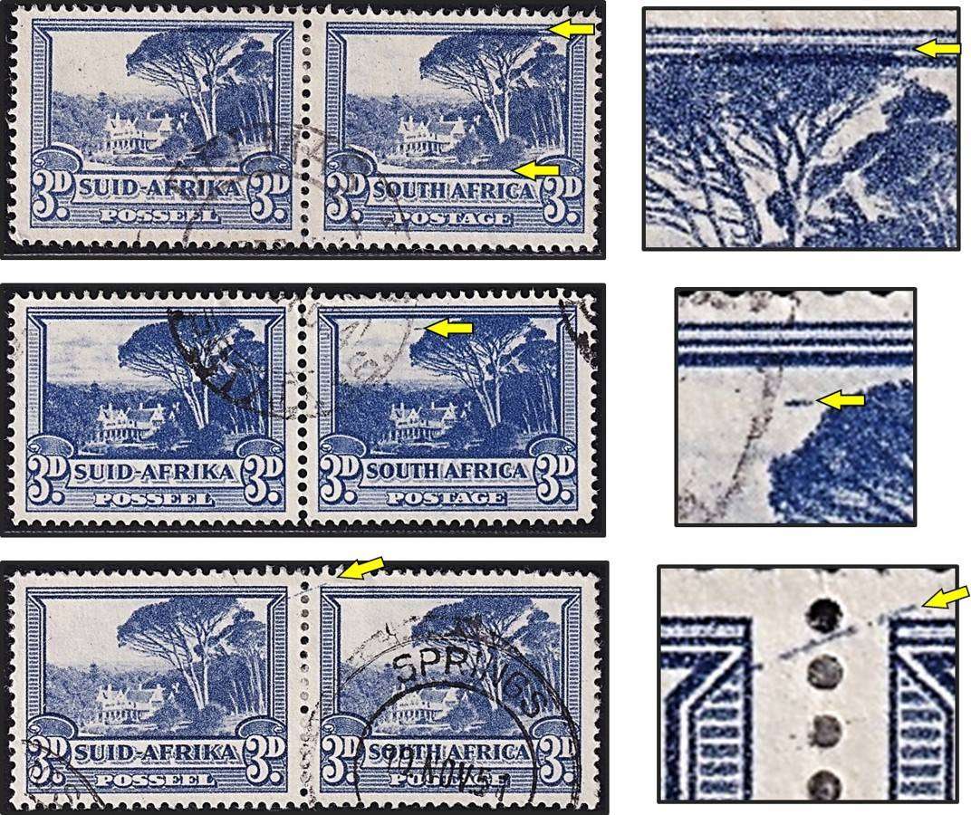 1950 Union 3d, Scarce Used Varieties - Vignette Up, UFO & Diagonal Blue Slash