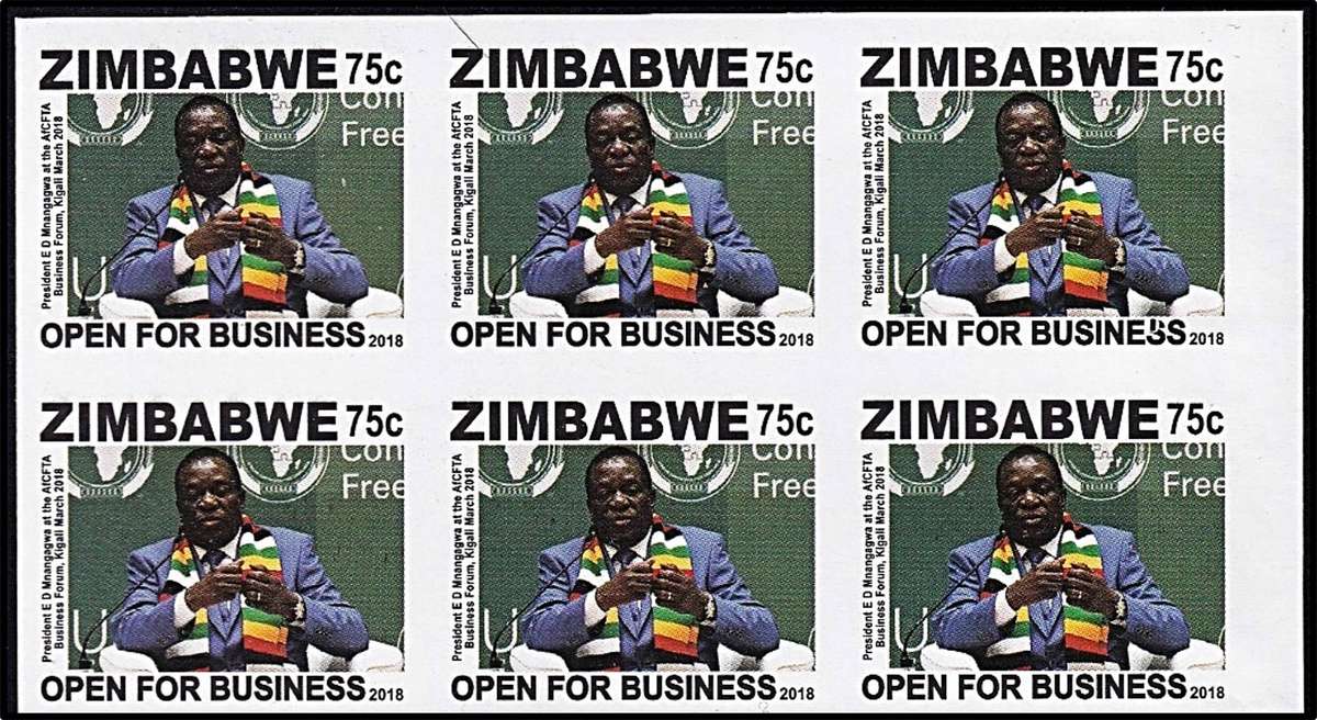 2018 Zimbabwe "Open for Business" 75c UMM(**) Imperf Block of 6!