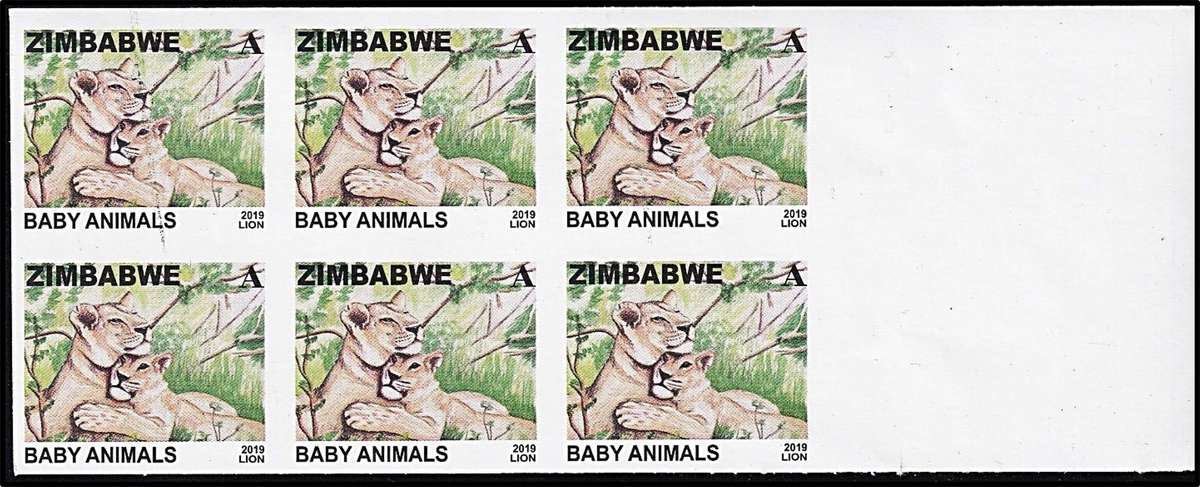 2019 Zimbabwe A-Value UMM(**) Baby Animals Marginal IMPERF Block - Great Thematic!