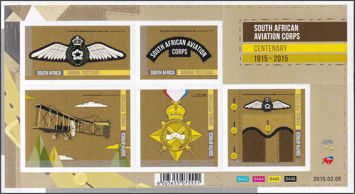 2015 RSA, SA Aviation Corps Centenary UMM(**) Self-Adhesive Minisheet  @ R300