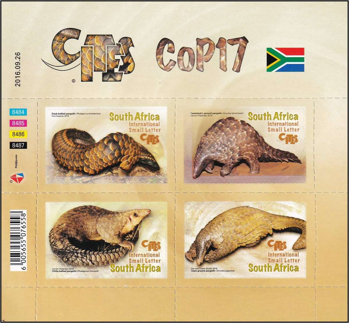 2016 RSA CITES COP17  UMM(**) Self-Adhesive Minisheet  @ R250