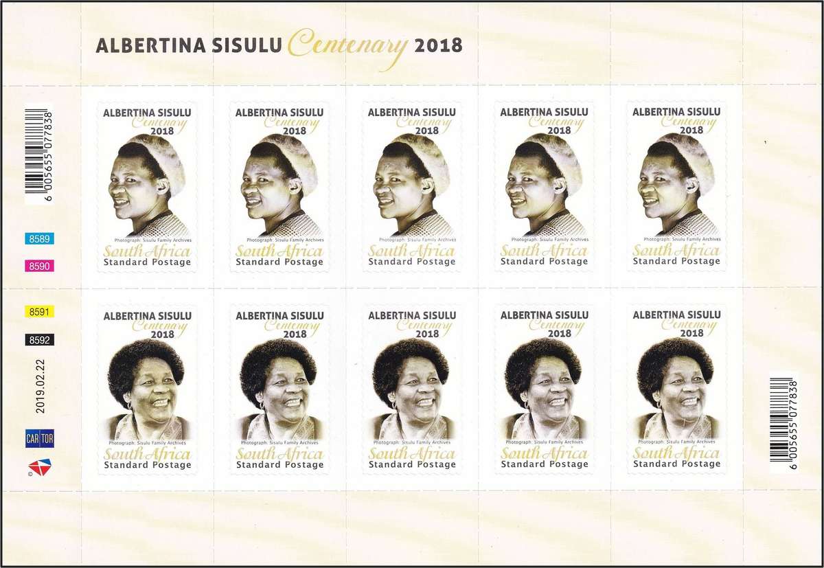2018 RSA Albertina Sisulu UMM(**) Full Sheetlet of 10 @ R300+