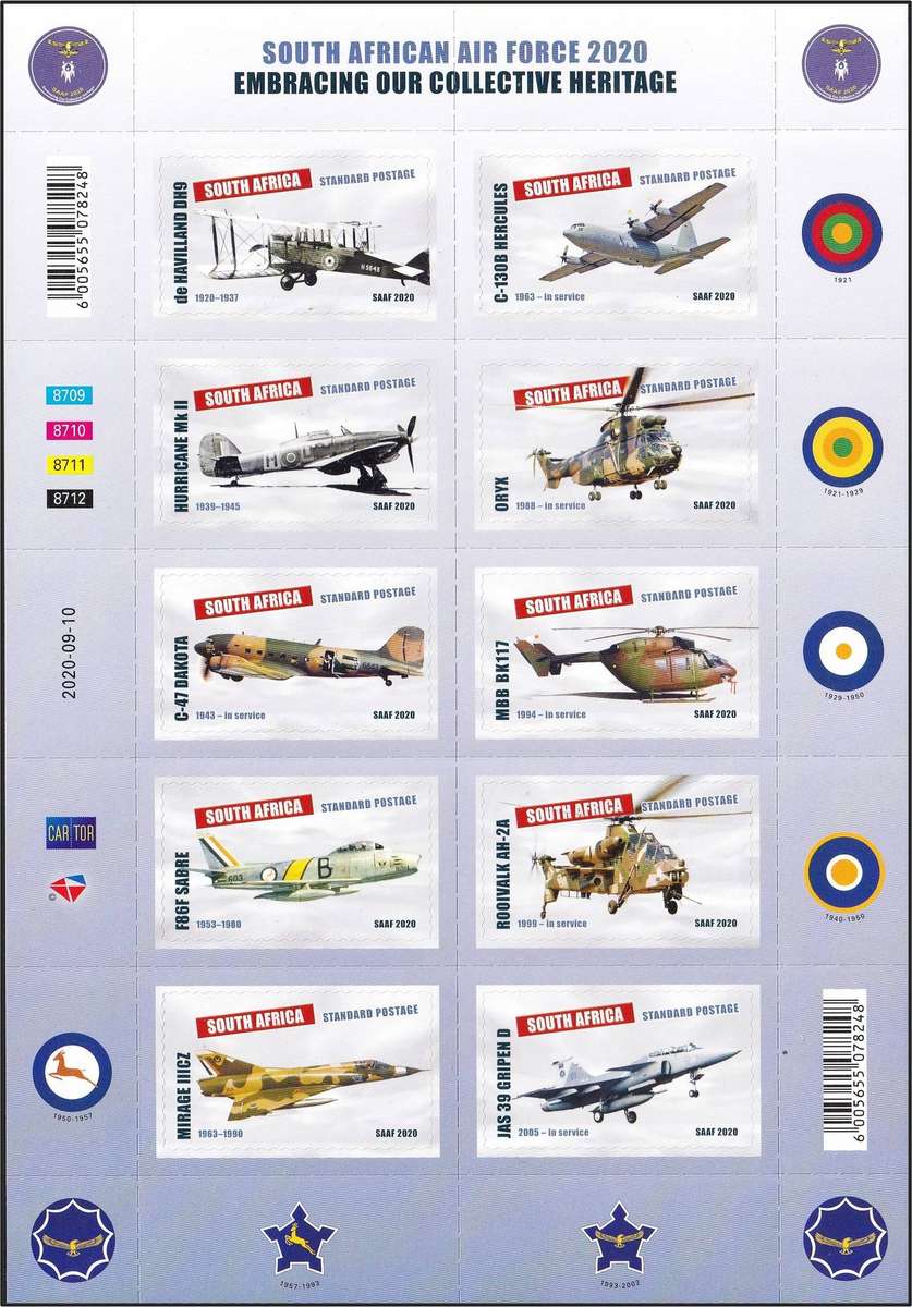 2020 RSA SA Airforce UMM(**) Self-Adhesive Minisheet  @ R350