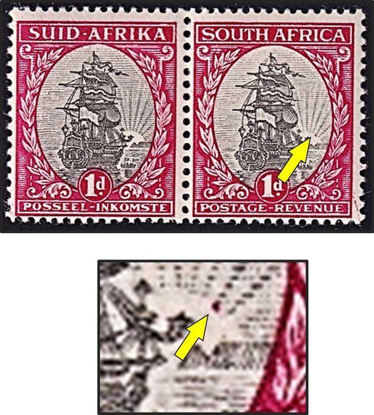 1934 Union 1d UMM(**) CC.56 Variety - Red Spot in the Sun - Scarce!