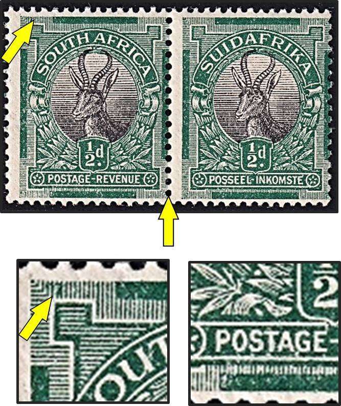 1926 Union ½d UMM(**) CC.29P Var - Green Smudge Top Left & Poor Ink Transfer