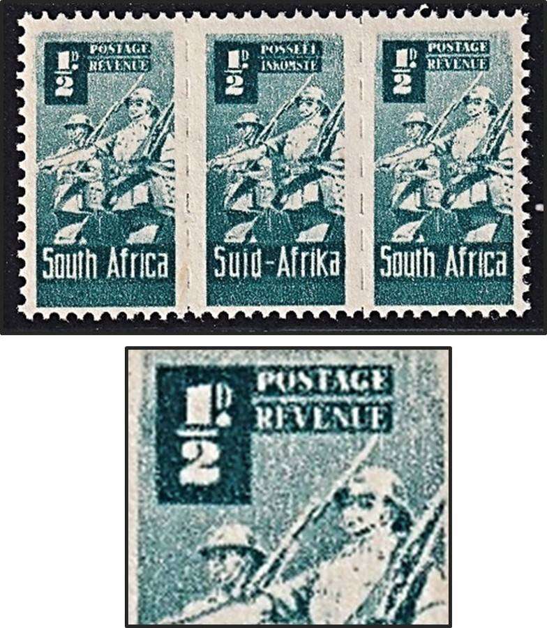 1942 Union ½d MM(*) Infantry Variety - Dry Printing - Poor Ink Transfer