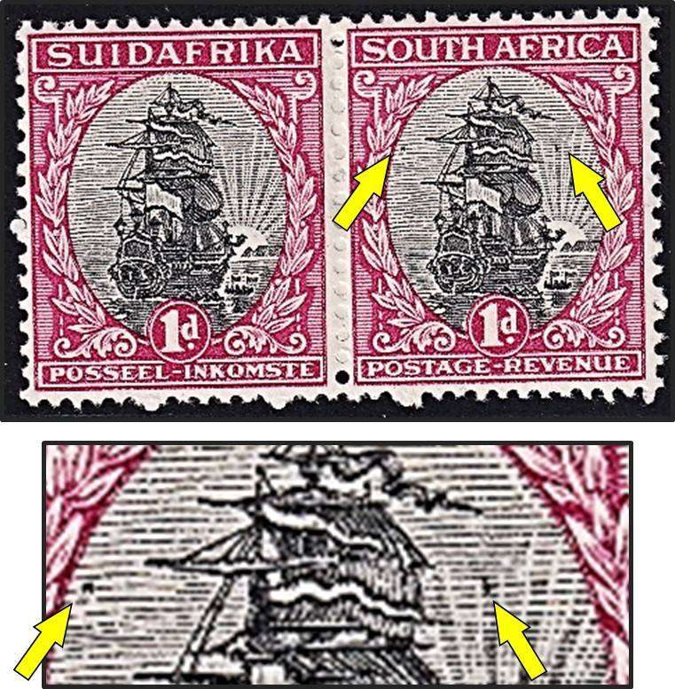 1939 Union 1d UMM(**) CC.43d Var - Black Marks both sides of Ship (CV1200+Var)