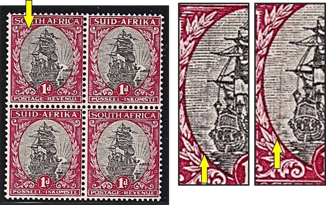 1934 Union 1d MM(*) Block with Prominent Grey Vertical Line through Both Stamps