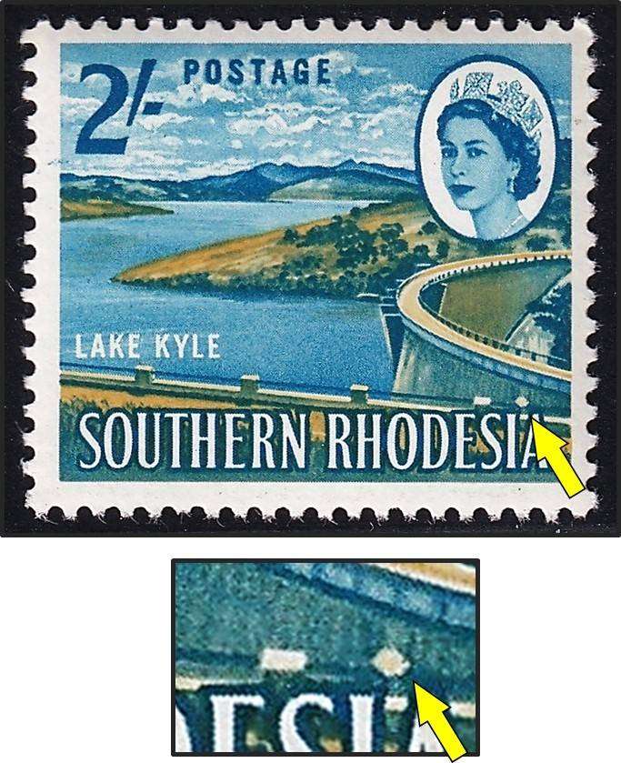 1964 Southern Rhodesia 2/- QEII UMM(**) Listed Variety - Parapet Flaw