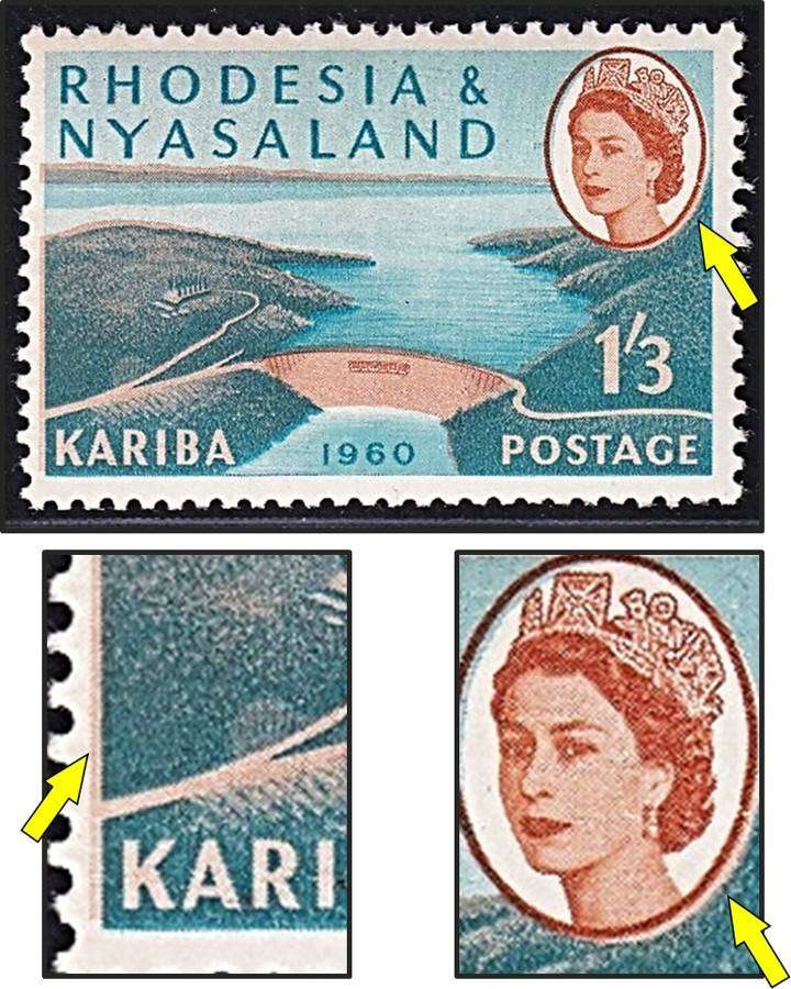 1960 Rhodesia & Nyasaland 1/3 UMM(**) Variety - Ocre Shift to the Right