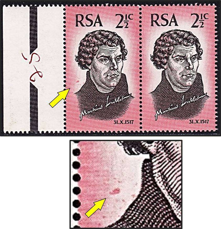 1967 RSA 2½c UMM(**) Constant Variety - Dark Pink Marks/Spots to Left of Neck