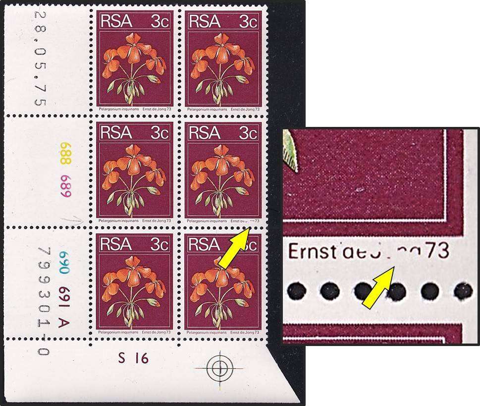 1974 RSA 3c UMM(**) Variety -  Missing Lettering