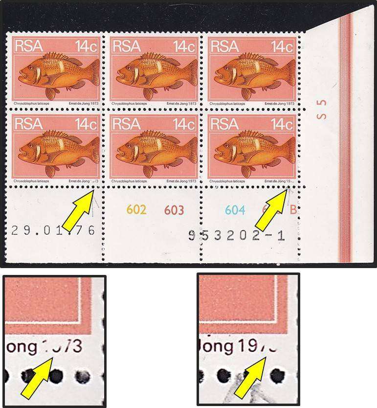 1974 RSA 14c UMM(**) Variety -  Missing Numbers in the Dates x 2