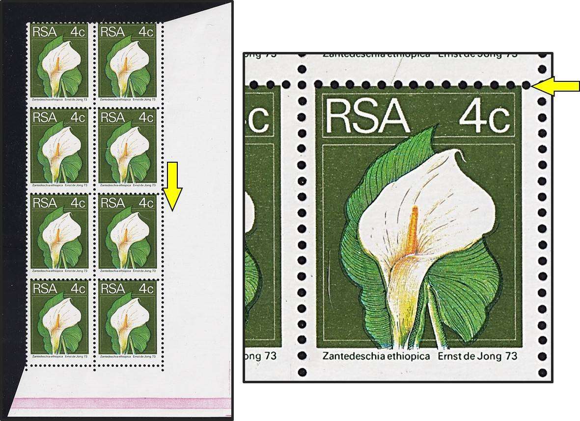 1974 RSA  4c UMM(**) Variety - Perforation Shift into the Top of the Design