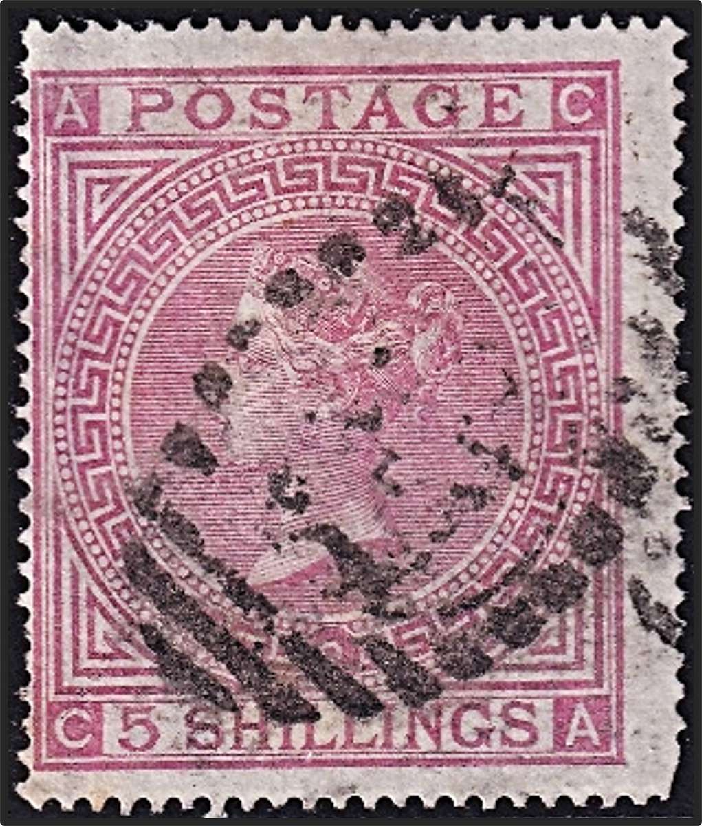 1867 Great Britain QVic 5/- SG.127 Used, Short Corner  @ CV  R16,000+