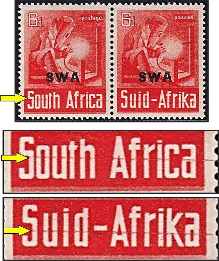 1941 SWA 6d UMM(**) Pair with Variety - Horizontal Line through both SA's - Scarce!