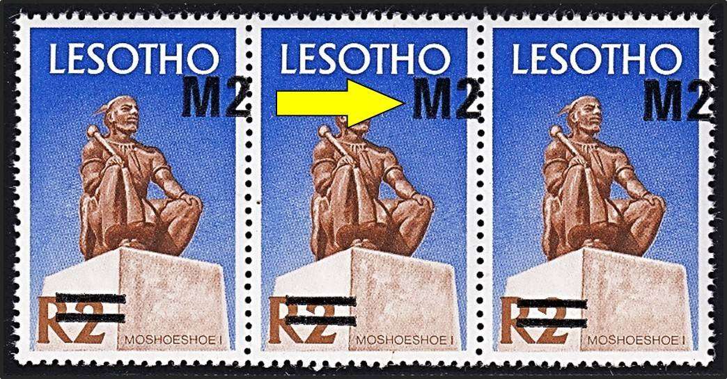 1980 Lesotho M2 Surcharged UMM(**) Triplet - Large Surcharge Shift to the Right