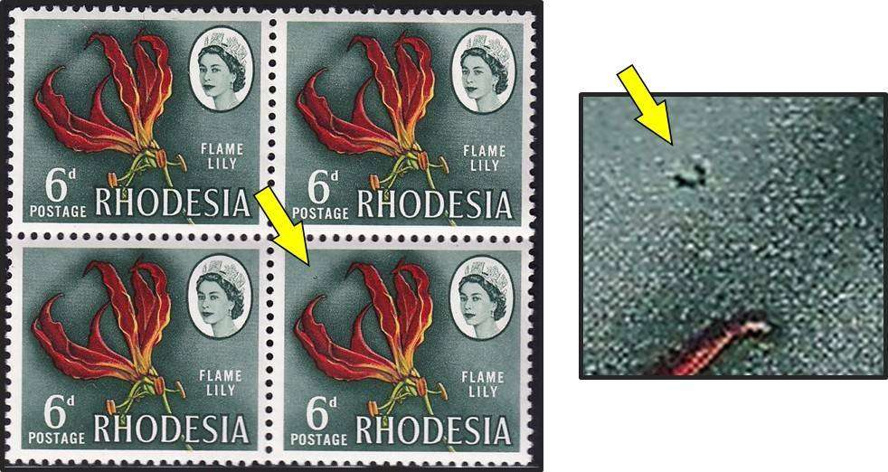 1966 Rhodesia 6d UMM(**) Variety:   "Horse Shoe" above Lily