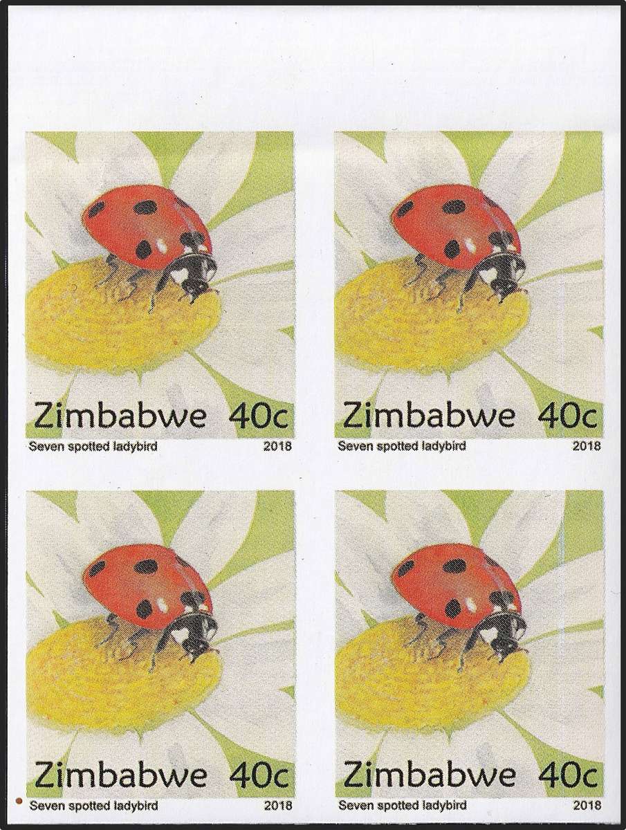 2018 Zimbabwe UMM(**) Lady Bird IMPERFORATE Block of 4 - Great Thematic!