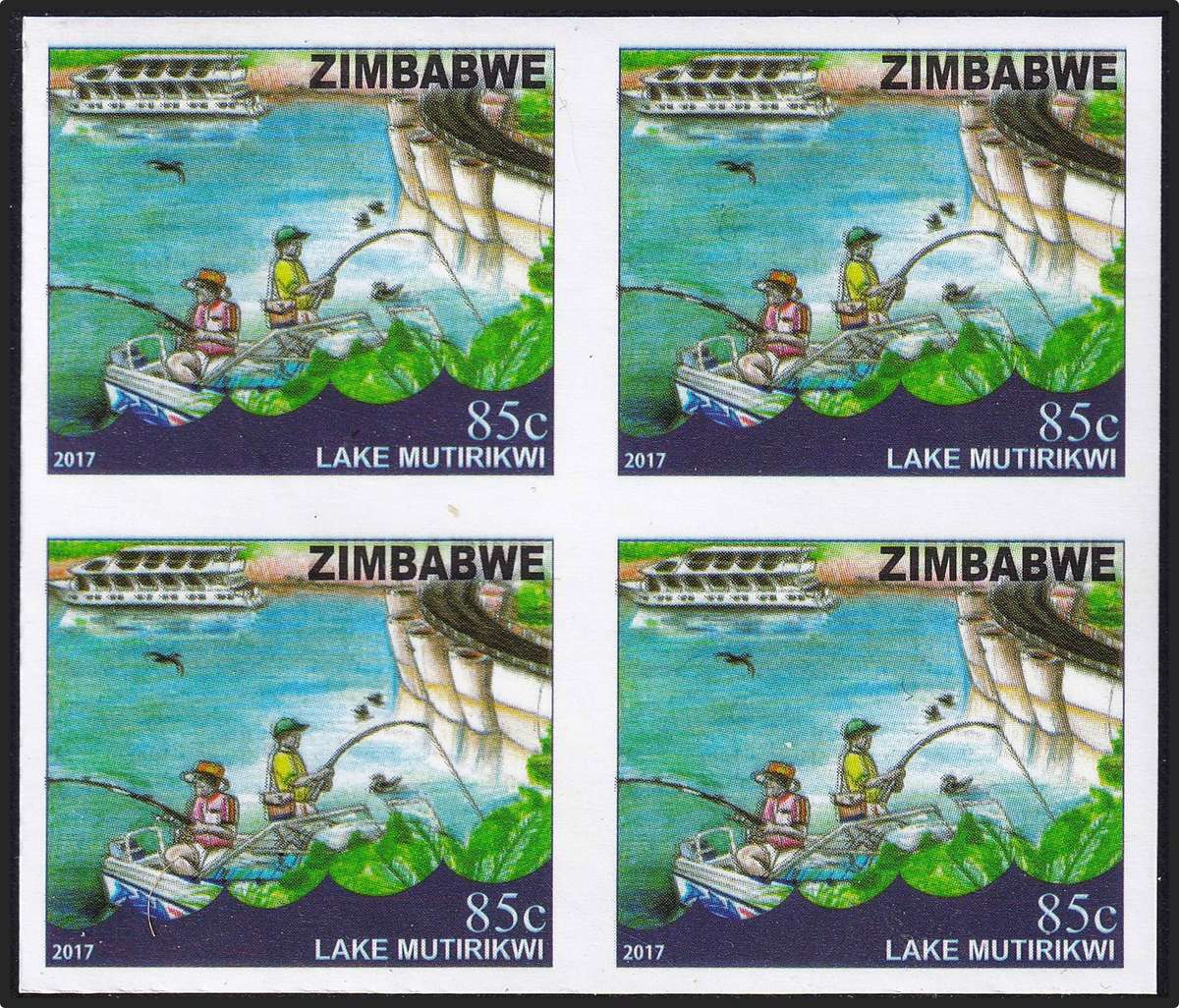 2017 Zimbabwe UMM(**) Lake Mutirikwi (Fishing) IMPERFORATE Block of 4