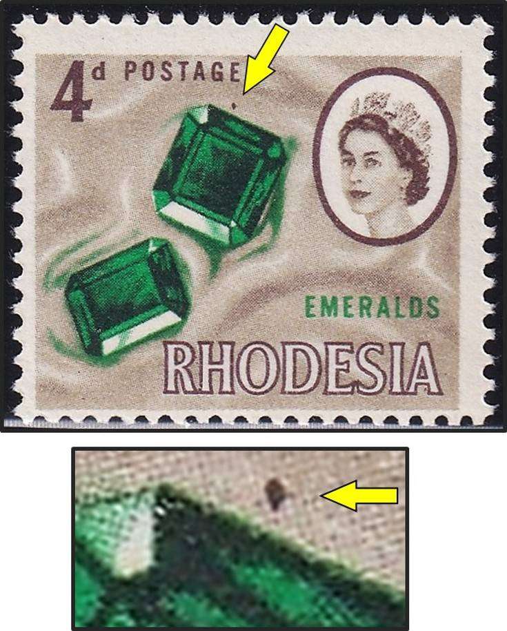 1966 Rhodesia 4d UMM(**) Variety - Emerald Shard Flaw