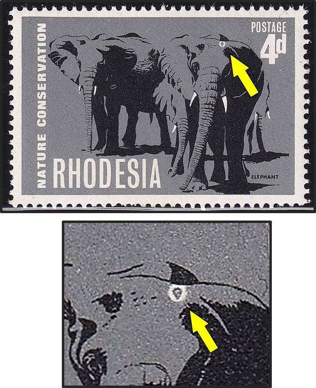 1967 Rhodesia 4d UMM(**) Variety - White Circle on Elephant's Head