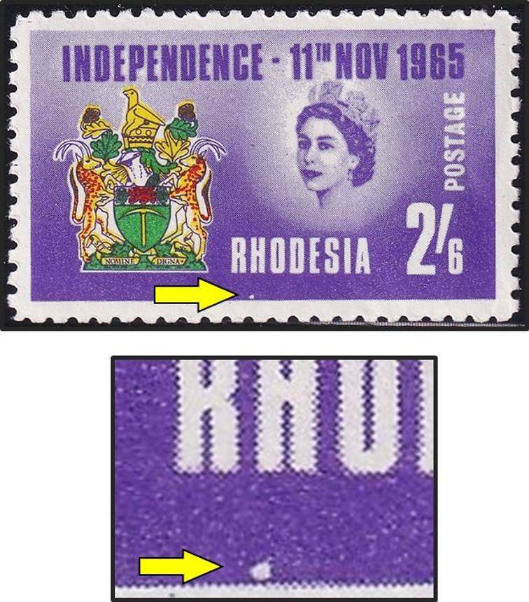 1965 Rhodesia 2/6 UMM(**) Variety - White Mark below "H" in RHODESIA