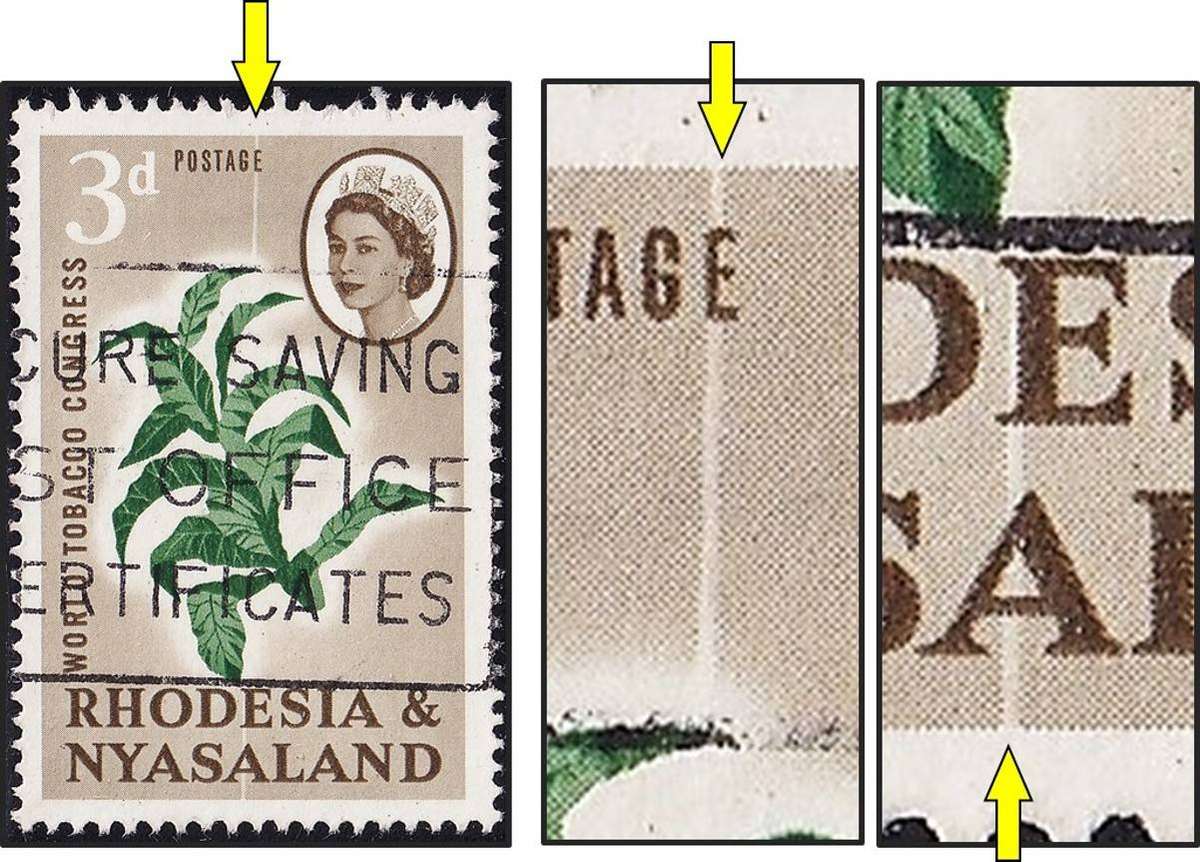 1963 Rhodesia  & Nyasaland 3d VFU Variety - Prominent Vertical White Line in Design  - Scarce Used!