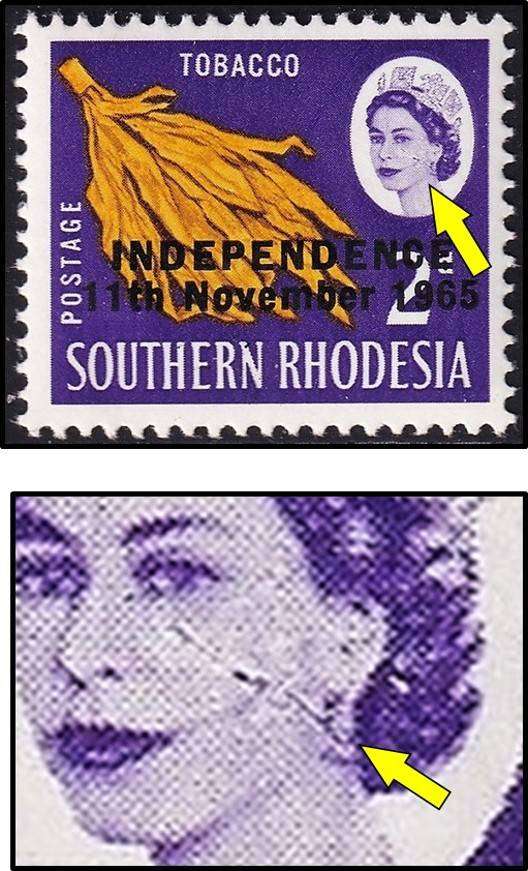 1965 Rhodesia 2d UMM(**) Variety -  Scarred Cheek Flaw - RARE!