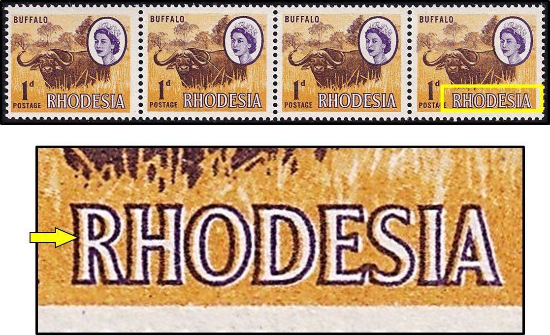 1966 Rhodesia 1d UMM(**) Coil Strip Variety - Colour Shift on Last Stamp