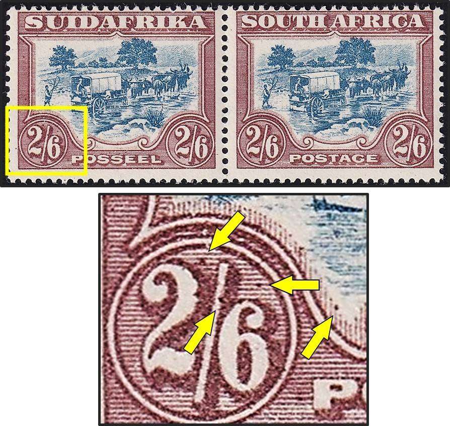1930 Union 2/6 MM(*) Roto Variety - Numerous Brown Spots in Left Value Tablet