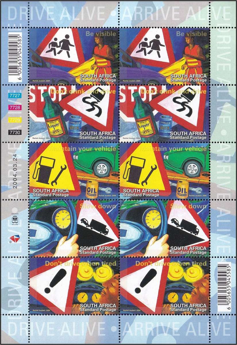 2004 RSA Drive Alive UMM(**) Full Sheetlet of 10  @ CV  R260