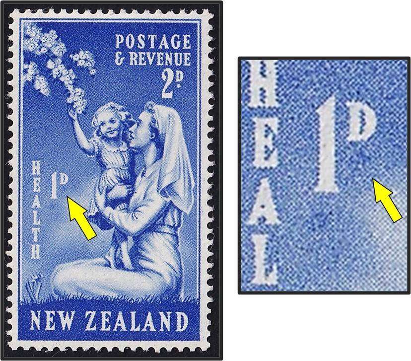 New Zealand 1+2d Health MM(**) SG.699a Var - No Stop below "D" of "1D"