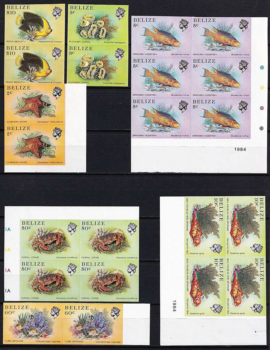 1984 Belize Marine Life Selection of UMM(**) IMPERF Pairs & Blocks - RARE!