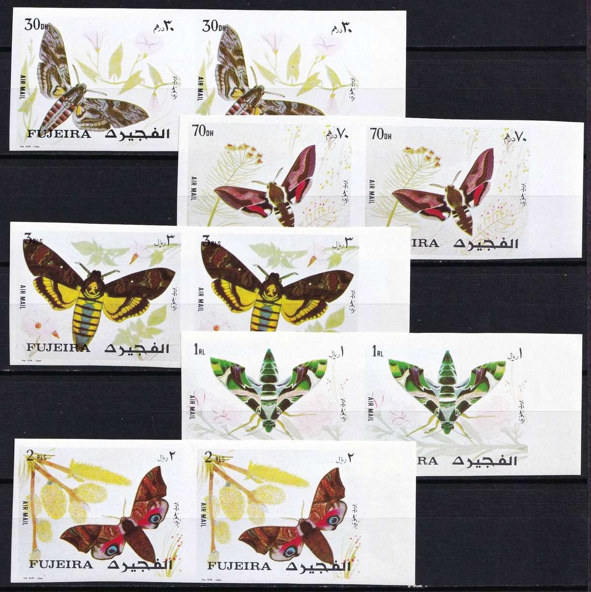 1973 Fujeira Moths UMM(**) IMPERF Set in Pairs  - Great Thematic!
