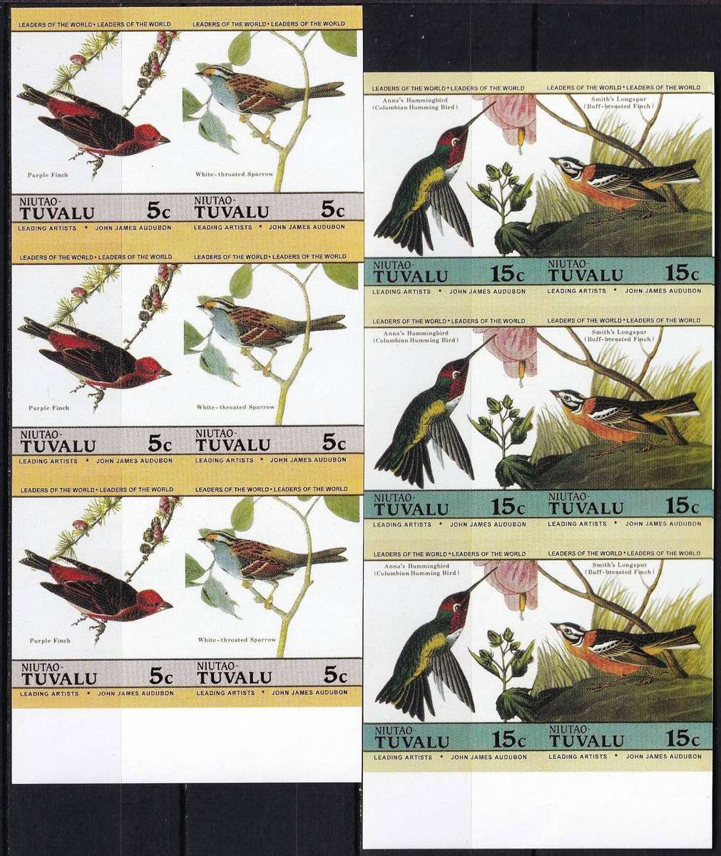1985 Tuvalu Audubon Birds IMPERF Bloccks of 6 UMM(**) - Scarce Thematic!