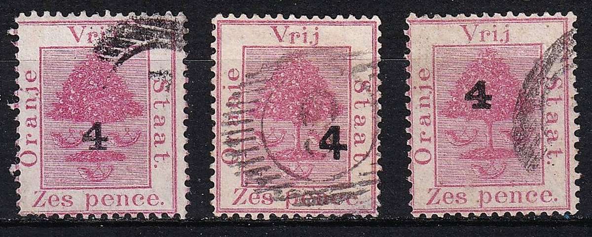 1887 OFS 4d on 6d Surcharged - Types a,c,d  VFU   @ CV  R2,800