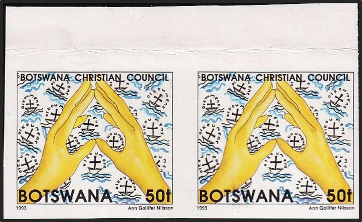 1993 Botswana 50t Christian Council UMM(**) IMPERF Marginal Pair
