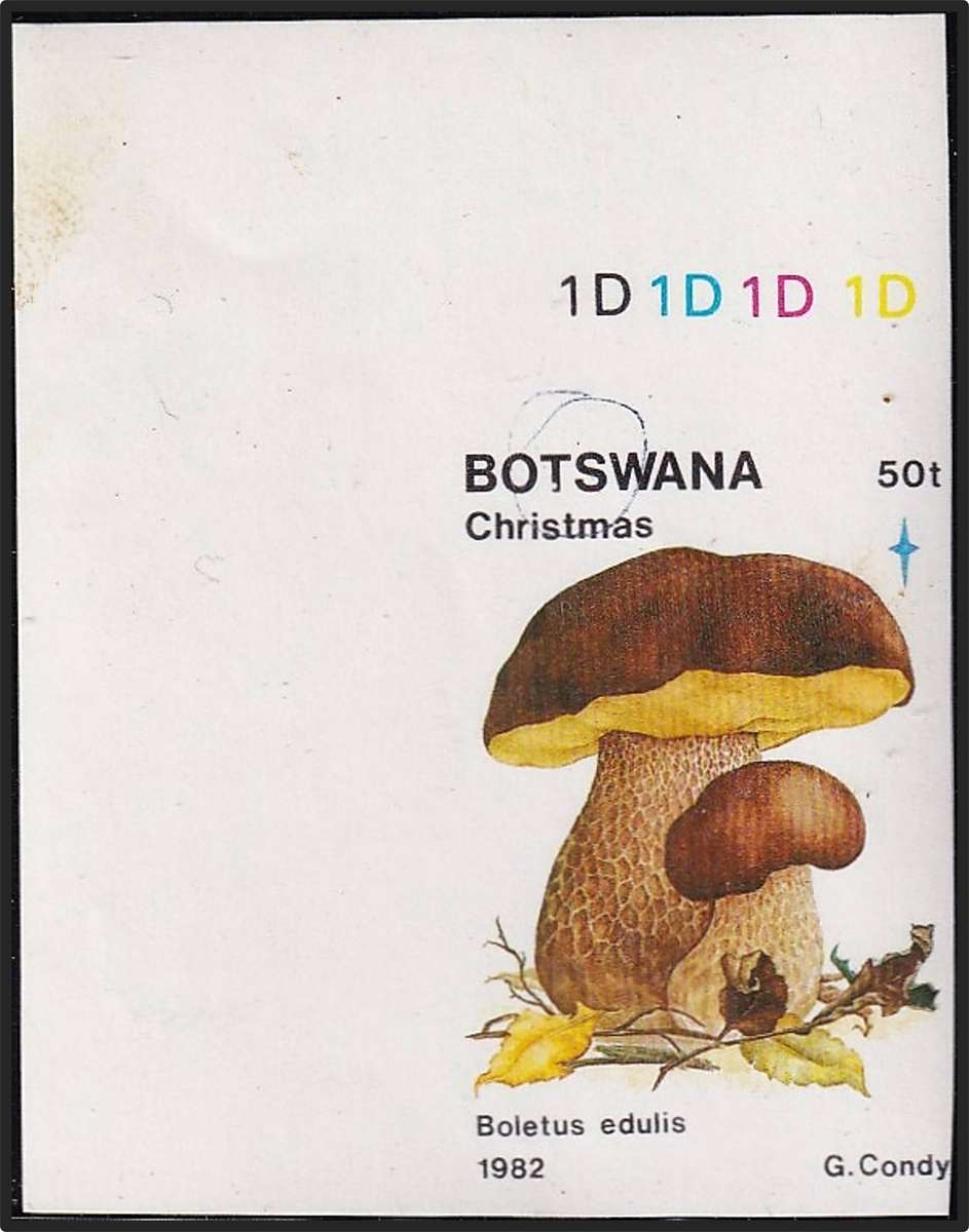 1982 Botswana 50t Fungi uMM(**) Sheet No. Single IMPERF - V/Scarce Working Proof