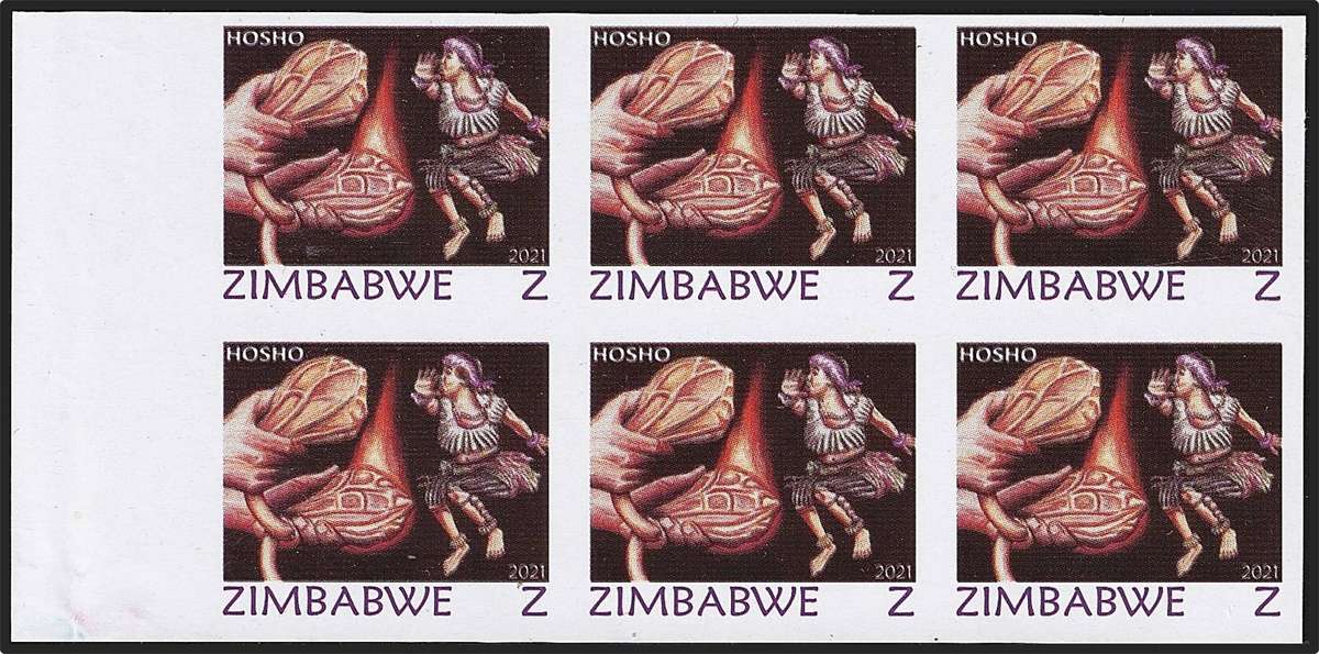 2021 Zimbabwe Z-Value Musical Instrument UMM(**) Marginal IMPERF Block of 6
