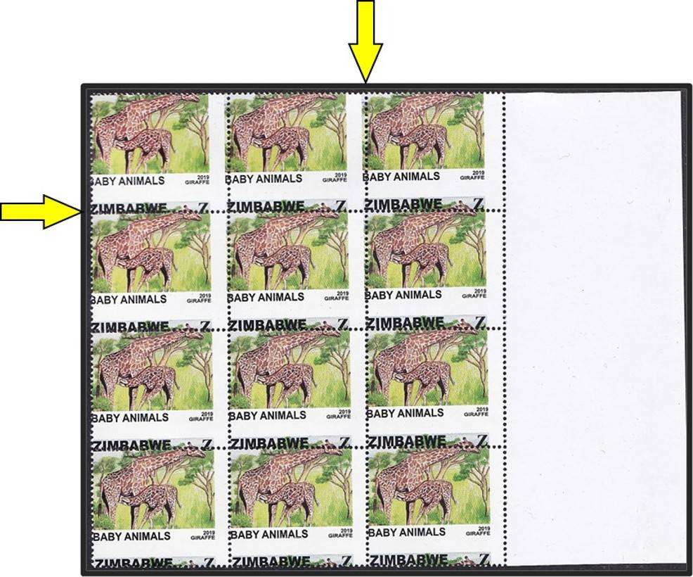 2019 Zimbabwe Z-Value Baby Animals UMM(**) Marginal Block with Major Perforation Shift!