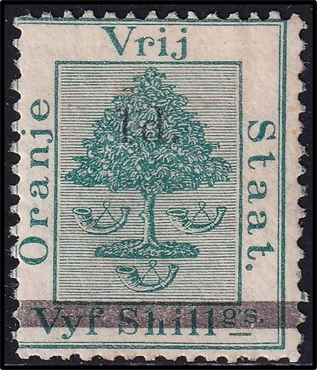 1882 OFS 1d on 5/- Green UMM(**) CC.14  @ CV  R3,200