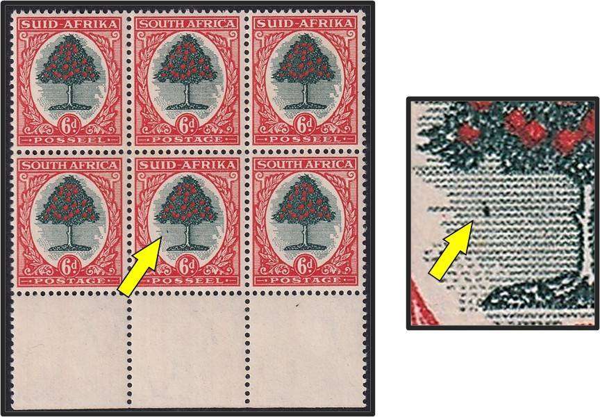 1950 Union 6d UMM(**) Block Variety - "Falling Leaf" Flaw