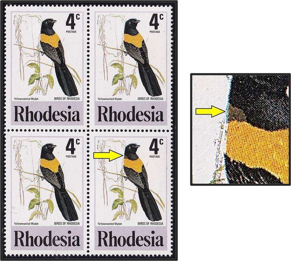 1977 Rhodesia 4c MM/UMM Listed Variety - Light Patch on Bird's Neck