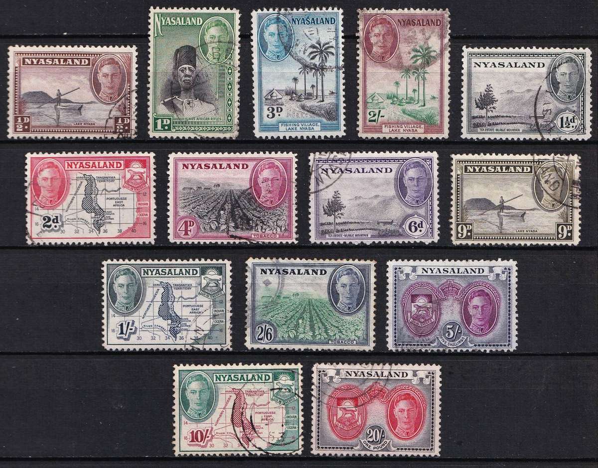 1945 Nyasaland KGVI Full VFU Set (SG.144/57) @ CV  R2,100+