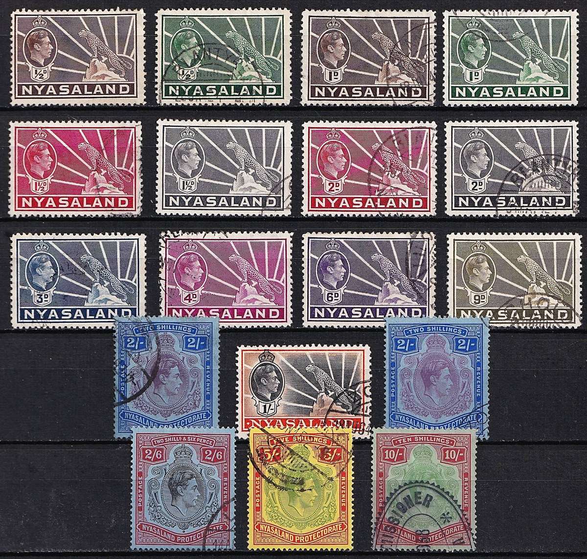 1938 Nyasaland KGVI VFU S/Set & Shades to 10/-  @ CV  R4,250+