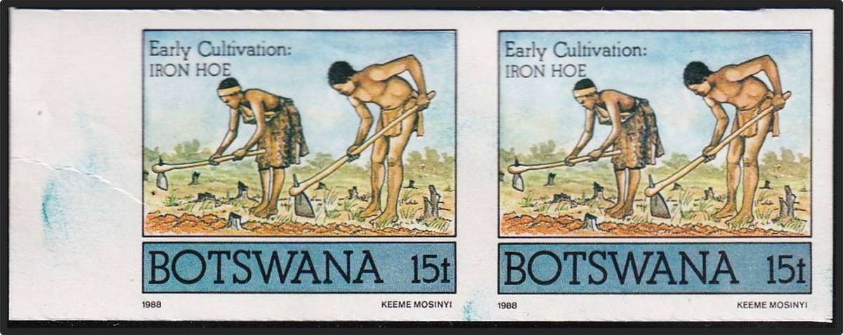 1988 Botswana 15t Early Cultivation UMM(**) IMPERFORATED Pair/Printer's Waste